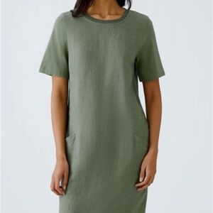 Oui x Linen european dress Olive Green linen cotton blend EUC